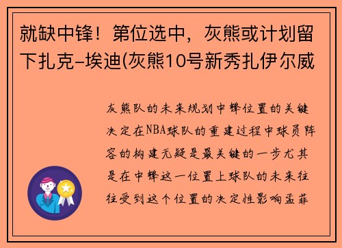 就缺中锋！第位选中，灰熊或计划留下扎克-埃迪(灰熊10号新秀扎伊尔威廉姆斯)